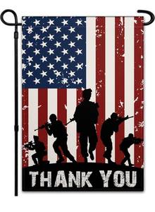 lot 5161 image: Lot of 2 Garden Flags for Outside 12x18 Inch Patriotic American Soldier Thank You Garden Flag Outdoor Indoor