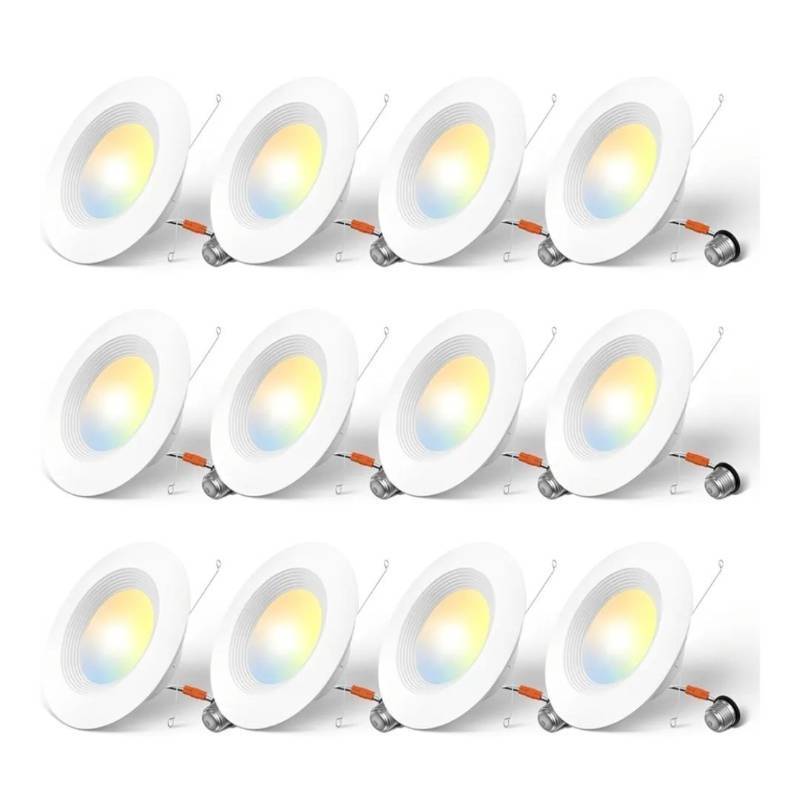 lot 10357 image: Amico 56 inch 5CCT LED Recessed Lighting 12 Pack, Dimmable, Damp Rated, 12.5W100W, Can Lights with Baffle Trim, Retrofit Installation, ETL&FCC, White