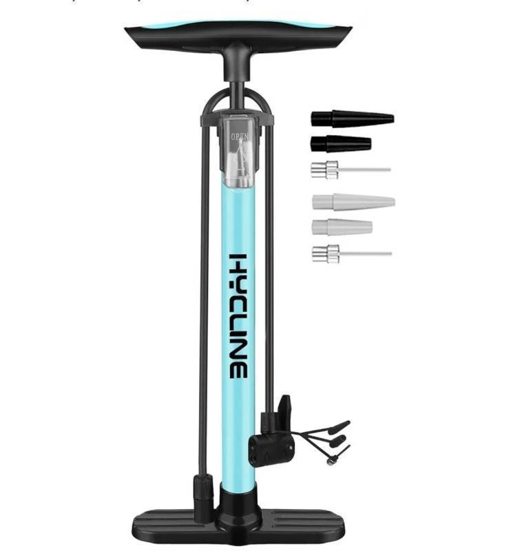 lot 50549 image: Hycline Bike Floor Pump Bicycle Tire Pump High Pressure - Air Pumps with Presta and Schrader Valve - Inflator for MTB BMX Tires, Balls, Balloons, Inflatables