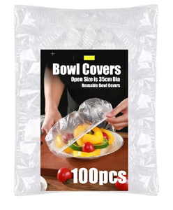 lot 31221 image: 100 Bowl Covers, Plastic Wrap for Food, Sourdough Bread, Baking, Rising, Elastic Reusable Plate Covers, Shower Cap & Hair Deep Conditioning (2 packs)