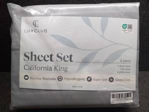 lot 31260 image: LuxClub 6-Piece California King Sheet Set, Super Soft, with Cooling Technology
