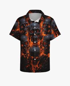 lot 31262 image: Mens 3D Printed Flame Skull Graphic Short Sleeve Button Down Hawaiian Shirt, Size XL