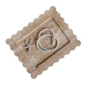 lot 31273 image: Natural Travertine Scalloped Edge Marble Tray, Handmade Decorative Nightstand & Desk Rectangle Tray (Beige Travertine) 8 x 10 inch