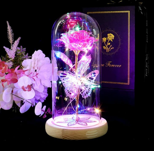 lot 31288 image: Galaxy Glass Rose Forever Preserved Flower, Eternal Rose in Glass Dome, Pink