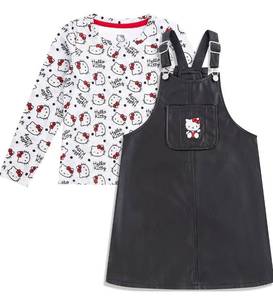 lot 31311 image: Hello Kitty Sanrio Girls Adjustable Leather Jumper Dress with Shirt Set for Toddler and Big Kids 4T