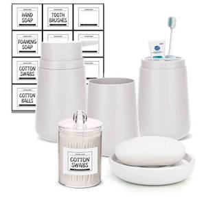 lot 31314 image: IMAVO Withe Bathroom Set,5 Pcs Bathroom Toothbrush Holder Set,Soap Lotion Dispenser,Soap Dish,Toothbrush Cup and Q-tip Holder