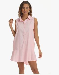 lot 31323 image: Womens Sleeveless Tunic Shirt Dresses Casual Button Up Dress Ruffle Hem Swing Shift Short Mini Dresses Large
