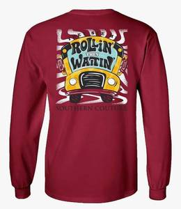 lot 31325 image: Southern Couture Comfortable Everyday Long Sleeve, Number 1 Bus Driver Cotton Shirt, They See Me Rollin Cardinal Red Large