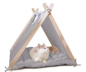 lot 31329 image: Pet Bed House- Mocate Tent for Indoor Small Dogs and Cats Clearance, Cute Covered Cave with Cushion, Hideaway Removable Portable and Play Cube Grey