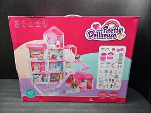 lot 31331 image: HCFJEH Dollhouse Play House for Dream Girls with Lights & Two Dolls & Furniture Accessories, 11 Room Cottage, Pink, 27.6 x 27.6 x 35.8