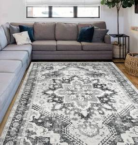 lot 31332 image: 5x7 Area Rug for Living Room Vintage Thin Rug with Non Slip Backing - Washable Carpet for Bedroom Dining Room & Study Room, Light Grey
