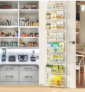 lot 31347 image: YOQXHY 8-Tier Adjustable Over The Door Pantry Organizer,Pantry Organization and Storage,Metal Hanging Baskets Spice Rack Seasoning Shelves for Home Kitchen Laundry Room Bathroom,White