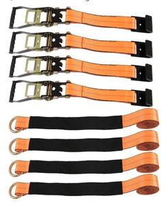lot 31357 image: Pro Series Orange Car Tie Down with Flat Hooks Lasso Style 2 Inch x 96 Inch 4 PCS 3,300 lbs Safe Working Load