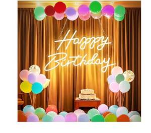 lot 41482 image: Happy Birthday Neon Sign Large, 22.4 x 13.3in Happy Birthday Led Light Up Sign for Backdrop Party Wall Decor, Birthday Decorations Sign with 12V Adapter Adjustable Brightness, Warm-white L
