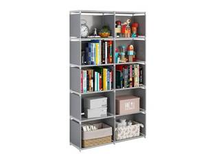 lot 41484 image: JIUYOTREE 6-Tiers Portable Bookshelf with Fabric Cloth at Back, 10 Cube Closet Storage Organizer Bookcase, Living Room,Study Room,Bedroom, Grey