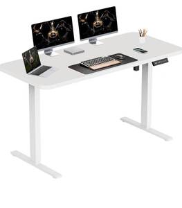 lot 1359 image: 48x24 Inches Whole Piece Electric Standing Desk, Seamless One Piece Height Adjustable Sit to Stand up Desk for Home Office, Ergonomic Computer Workstation, White