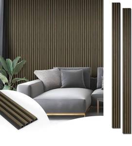 lot 1363 image: Art3d 8-Pack WPC Wood Slat Wall Panel for Interior Decor, 3D Wood Fluted Acoustic Paneling for Living Room Bedroom Home & Office Accent Wall Decor - 96 x 6 Inch Ebony