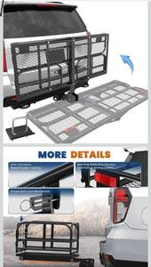 lot 1370 image: 500 Lbs Folding Rack Hitch Mount Cargo Carrier, 2 Hitch Receiver, 60 x 24 x 14 Size,Bolt Lock Luggage Basket Heavy Duty Hitch Rear Trailer Cargo Rack Compatible for SUV Truck Pickup