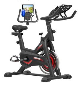 lot 1379 image: Exercise Bikes Stationary,Exercise Bike for Home Indoor Cycling Bike for Home Cardio Gym,Workout Bike with Ipad Mount & LCD Monitor,Silent Belt Drive. Retail  $219