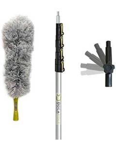 lot 1380 image: DOCA Telescoping Pole 7-30 Ft - Extension Pole for Cleaning, Feather Duster, Window Washing Kit, Paint Roller, Window Squeegee - High Reach Extendable Kit for Indoor & Outdoor - Feather Duster. $90 Retail