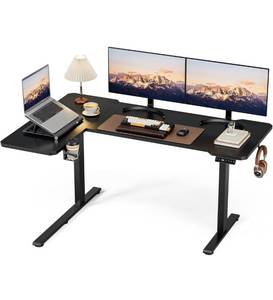lot 1383 image: 59 Inch L Shaped Standing Desk Adjustable Height,Gaming Electric Corner Standing Desk, Sit Stand Computer Table with Reversiable Splice Board, Black