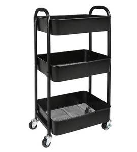 lot 20915 image: 3-Tier Rolling Utility Cart with Caster Wheels,Easy Assembly, for Kitchen, Bathroom (Black)