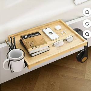 lot 20932 image: iCASA Bedside Shelf with Cup Holder, Bunk Bed Shelf for Top Bunk, College Dorm Room Essentials, Bed Shelfie with Hooks, Loft Bed Clip On Nightstand for Water Cup Phone Tablet Books (Wooden, Plus)