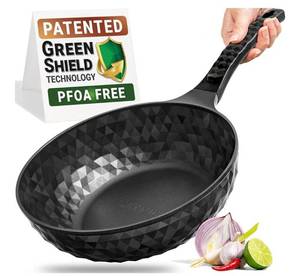 lot 20936 image: 11-inch Diamond Pattern Non-Stick Frying Pan with Green Shield Technology. Retail $70