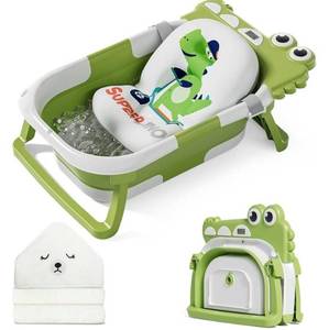 lot 20940 image: MoreFeel Collapsible Baby Bathtub for Newborn with Thermometer  & 1 Soft Floating Cushion,Portable Travel Bathtub with Drain Hole, Durable Foldable Baby Tubs for Infants to Toddler