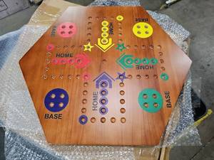 lot 20947 image: Wooden Board Game, Board Game Original Marble Game Double Sided Painted 2 to 6 Player Fast Track Wooden with 6 Colors