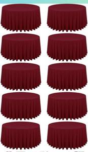 lot 20956 image: 10 Pack Burgundy Round Tablecloths - 120 Inch, Polyester Table Cover - Stain and Wrinkle Resistant Washable Fabric Table Cloth for Wedding Banquet Parties
