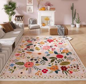 lot 20963 image: Living Room Rug 6x9 Rug Machine Washable Boho Area Rug Non Slip Floral Vintage Low Pile Large Rug for Living Room, Bedroom, Farmhouse, Dining Room