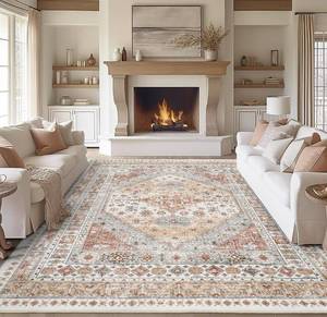 lot 20975 image: zesthome 8x10 Area Rugs for Living Room,Non-Slip Backing Washable Rugs,Vintage Large Area Rug, Stain Resistant Home Decor Rug (Orange,8x10)