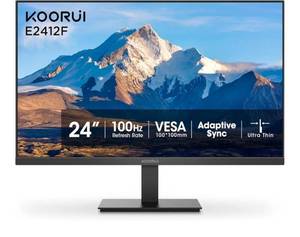 lot 20976 image: KOORUI 24-inch Computer Monitor Full HD 1920 x 1080p 100Hz VA Display 30001 Contrast Ratio with HDMI VGA, Three-Sided Slim Bezels, 100 x 100 mm VESA Mountable, Ergonomic Tilt, Black