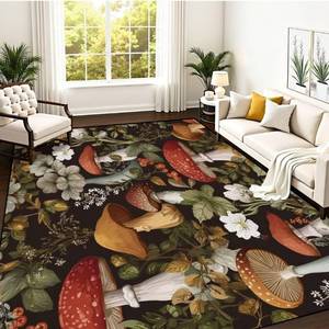 lot 20989 image: Autumn Seamless Mushrooms Berries Natural Trendy Print Area Rug Outdoor Patio Rug Play Mat Modern Floor Carpet Non-Slip Home Decor Living Room Kids Bedroom Nursery, 8x10 ft