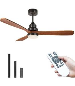 lot 22918 image: Ceiling Fans with Lights and Remote, 60 Inch 3 Blade Modern Wood Ceiling Fan with 3 Downrods, Quiet DC Motor, Outdoor Ceiling Fan for Bedroom Living Room Patio, Porch, Farmhouse