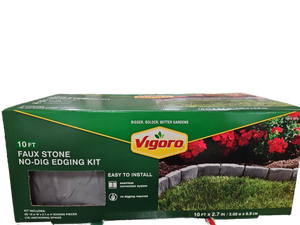 lot 22923 image: Vigoro 10 ft. L x 2.7 in. H Decorative Faux Stone Dark Gray Plastic No-Dig Landscape Edging Kit