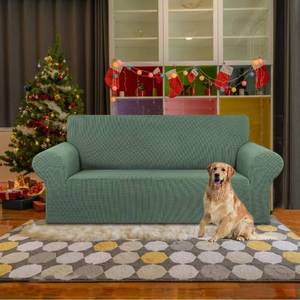 lot 22929 image: Lot of 2 -KEKUOU Stretch Loveseat Sofa Cover Slipcover,Couch Covers for 2 Cushion Couch Sofa (55-78) Furniture Protector Sofa with Elastic Bottom for Kid,Dog. Jacquard Small Check (Medium,Greyish Green