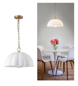 lot 22930 image: 16 Inch Milk Glass Pendant Light Mid Century Opal Dome Chandelier