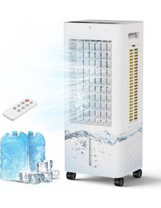 lot 22931 image: Evaporative Air Cooler Portable Fans That Blow Cold Air for Room, Bedroom, Indoor, Office - Swamp Cooling Fan with 19ft Remote, 12H Timer, 30dB Quiet, 3 Speeds, 2.1Gal Water Tank, Ice Pack
