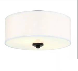 lot 31362 image: 12 in. 2-Light Modern Flush Mount Ceiling Light with 2-Tier Fabric Shade