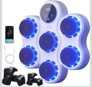 lot 31367 image: Smart Music Boxing Machine for Adults & Kids - Wall Mounted Boxing Machine with LED Lights, 9 Speed Modes, 2 Gloves & Extra Straps - Type-C Charging - Home & Gym Boxing Equipment