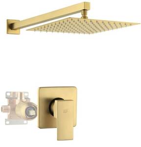 lot 31372 image: POP SANITARYWARE Shower Faucet Set Brushed Gold Bathroom Rainfall 10 Inch Shower Head System Single Handle Shower Trim Kit with Valve