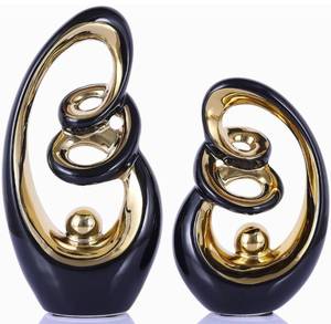 lot 31377 image: Ceramic Statue 2 Piece Tabletop Centerpiece Set, Living Room Table Centerpiece, Black and Gold Statue Home Decor, Living Room Bookshelf TV Cabinet Entryway Tabletop Decorations.