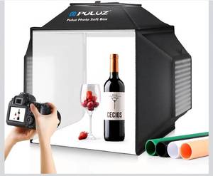 lot 31386 image: PULUZ Portable Photo Studio Light Box, 16x16 inch Professional Dimmable Shooting Tent Kit Soft Box with 480pcs LEDs Lights 4 Backdrops for Jewelry and Small Product Photography Props Upgrade 16 inch