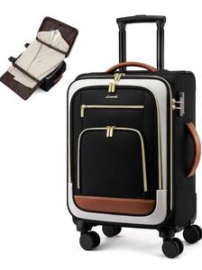 lot 31389 image: LOVEVOOK Carry on Luggage 22x14x9 Airline Approved, 22 Inch Large Rolling Suitcase, Spinner Wheels & TSA Lock, 49L Softside Lightweight Underseat Carryon Luggage