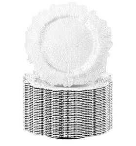 lot 31401 image: 50 Pack Round White Charger Plates 12.6 Inch Plastic White Reef Plate Decor Round Floral Charger Plates