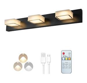 lot 31405 image: Vanity Light 3CCT 60W Equivalent Matte Black 3 Lights 21.6InchRechargeable Battery Operated