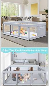 lot 31408 image: 74 x50 Large Baby Playpen, Baby Playard for Babies and Toddlers, Baby Fence Play Pens for Indoor & Outdoor, Sturdy Safety Play Yard with Soft Breathable Mesh, Anti-Fall, Grey