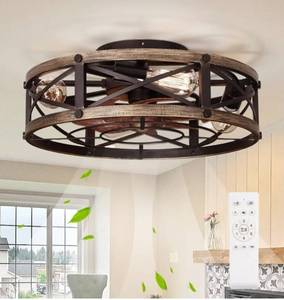 lot 31418 image: Farmhouse Flush Mount Ceiling Fans with Lights Small Rustic